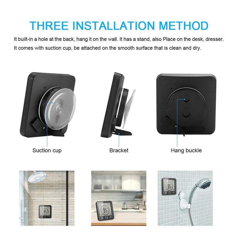 NOFIBAF Digital Bathroom Shower Wall Clock Timer with Alarm with Big LCD Display, Waterproof for Water Spray, Humidity Temperature Display, Wall Clock Timer for Bathroom Shower Makeup Cooking - Image 3